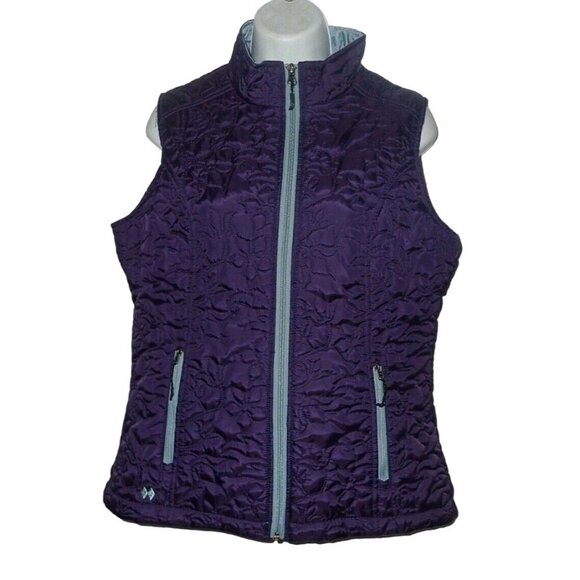Double Diamond Vest Women S Purple Quilted Floral Pattern Full Zip Layer Winter‎ - Picture 1 of 4